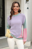 Color Block Round Neck Drop Shoulder Sweater