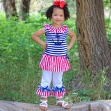 AnnLoren Girls Boutique Patriotic Sailor Outfit Tunic and Capri