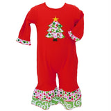 AnnLoren Baby Girls Red & White Christmas Tree Romper Outfit