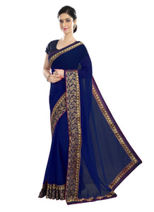 Generic Women's Chiffon Saree (Navy Blue, 5-6