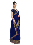 Generic Women's Chiffon Saree (Navy Blue, 5-6