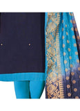 Generic Women's Slub Cotton Salwar Material (Navy