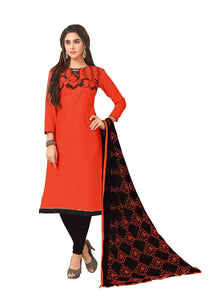 Generic Women's Slub Cotton Salwar Material (Red,