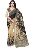 Printed Faux Georgette Black Color Saree