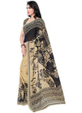 Printed Faux Georgette Black Color Saree