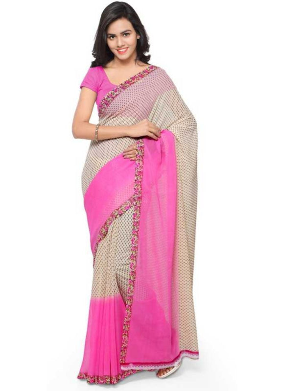 Printed Faux Georgette Light pink Color Saree