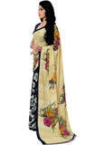 Printed Faux Georgette Blue Color Saree