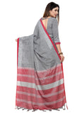 Generic Women's Blended Cotton Linen  Saree (Grey,