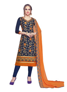 Generic Women's Cotton Salwar Material (Navy Blue,