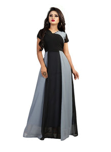 Black And Grey Color American Crepe Gown