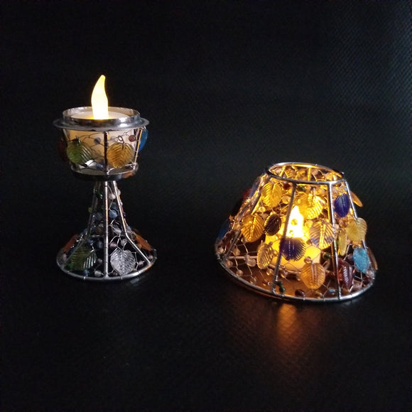 Handmade colored glass Tea Light candle holder