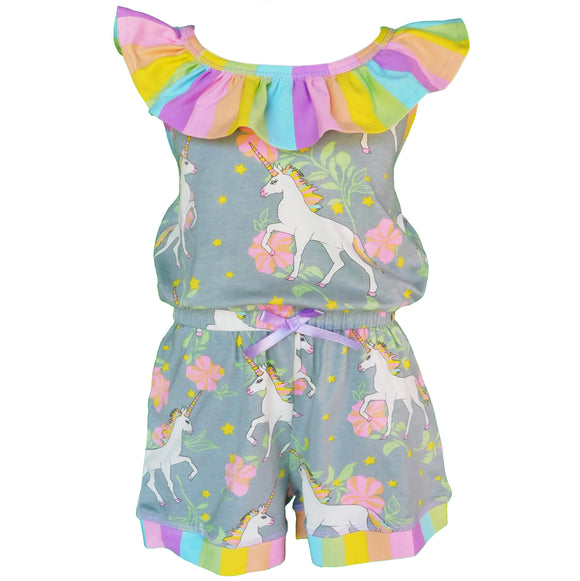 AnnLoren Little Big Girls Jumpsuit Magical Unicorn Rainbows Spring One