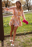 Yellow Ruffled Buttoned Knotted High Waist Floral Mini Dress