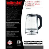 Better Chef 1100W 7-Cup Cordless Electric Borosilicate Glass Kettle