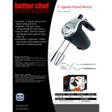 Better Chef 5-Speed 150W Hand Mixer with Silver Accents and Storage