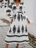 Printed Surplice Lantern Sleeve Midi Dress