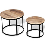 Two Piece Coffee Table Set Rough Mango Wood Round 15.7"/19.7"