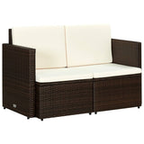 2 Seater Garden Sofa with Cushions Brown Poly Rattan