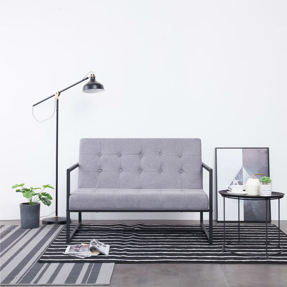 2-Seater Sofa with Armrests Light Gray Steel and Fabric