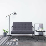 2-Seater Sofa with Armrests Light Gray Steel and Fabric