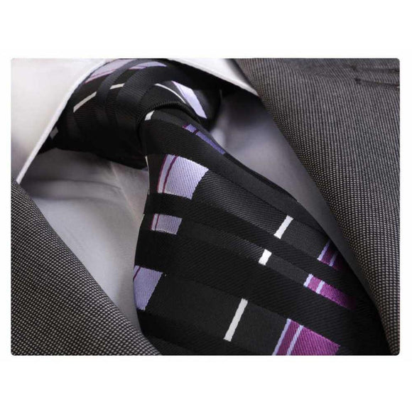 Men's Fashion Black Purple White Squares Neck Tie Gift box