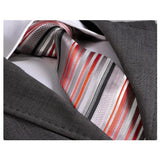 Amedeo Exclusive Men's Fashion Gray Orange Red Stripes Silk Neck Tie