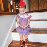 Girls 4th of July Patriotic Flags Stripes with Stars Swing Dress