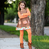 AnnLoren Girls Holiday Orange Pumpkin Patch Autumn Thanksgiving Dress