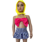 AL Limited Girls 3 piece Striped Skirt Hot Pink bathing suit