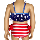 Girls 2 pc Patriotic Red White Blue Stars Stripes Tankini Swimsuit 4th