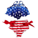 Girls 2 pc Patriotic Red White Blue Stars Stripes Tankini Swimsuit 4th