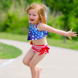 Girls 2 pc Patriotic Red White Blue Stars Stripes Tankini Swimsuit 4th