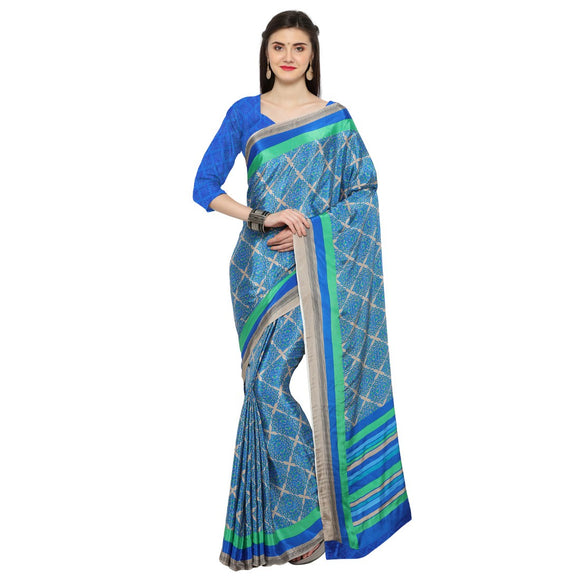 Crepe Fabric Blue Color Saree with Blouse