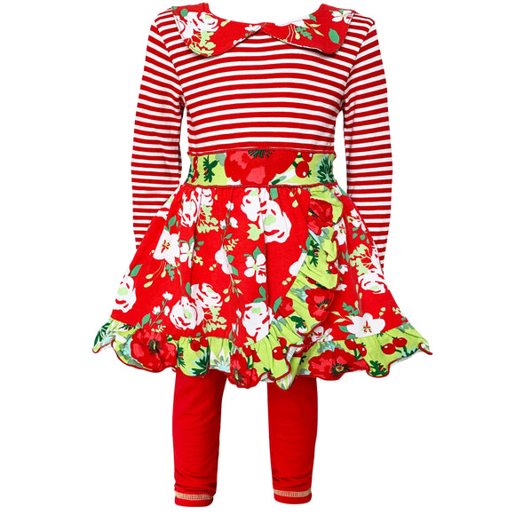 AnnLoren Little & Big Girls Boutique Red Christmas Floral Holiday