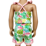 AnnLoren Little & Big Girls Pink Flamingo Palm Tree Kids Shorts