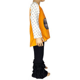 Girls Orange Pumpkin Top & Black Ruffle Pants Halloween Thanksgiving