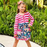 Girls Boutique Red Floral Striped Ruffled Holiday Dress