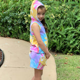 AnnLoren Girls Candy Pastel Tie Dye Cotton Hoodie Tank and Shorts Set