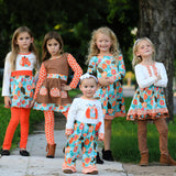 Girls Vibrant Autumn Floral Pumpkin Thanksgiving Dress & Leggings