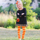 AnnLoren Girls' Halloween Orange Pumpkin Polka Dot Dress & Leggings