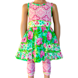 AnnLoren Little Toddler Big Girls' Floral Dress Leggings Boutique