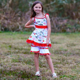 AnnLoren Little & Big Girls Farm Animals Dress and Capri Ruffle