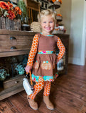 AnnLoren Girls Holiday Orange Pumpkin Patch Autumn Thanksgiving Dress