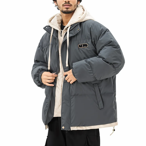 Mens Layered Look Hooded Puffer Jacket