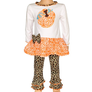 PREPACK AnnLoren Girls Autumn Orange Pumpkin Leopard Tunic