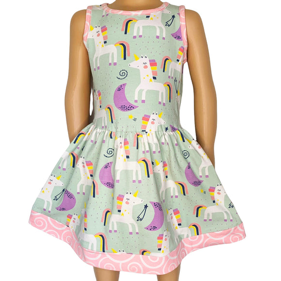 AnnLoren Little & Big Girls Magical Unicorns Rainbows Sleeveless Dress