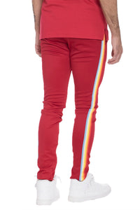 RAINBOW TAPED TRACK PANTS-RED