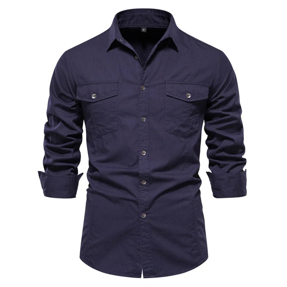 Mens Long Sleeve Dual Pockets Military Shirt