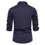 Mens Long Sleeve Dual Pockets Military Shirt