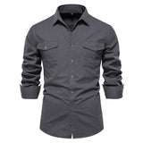 Mens Long Sleeve Dual Pockets Military Shirt